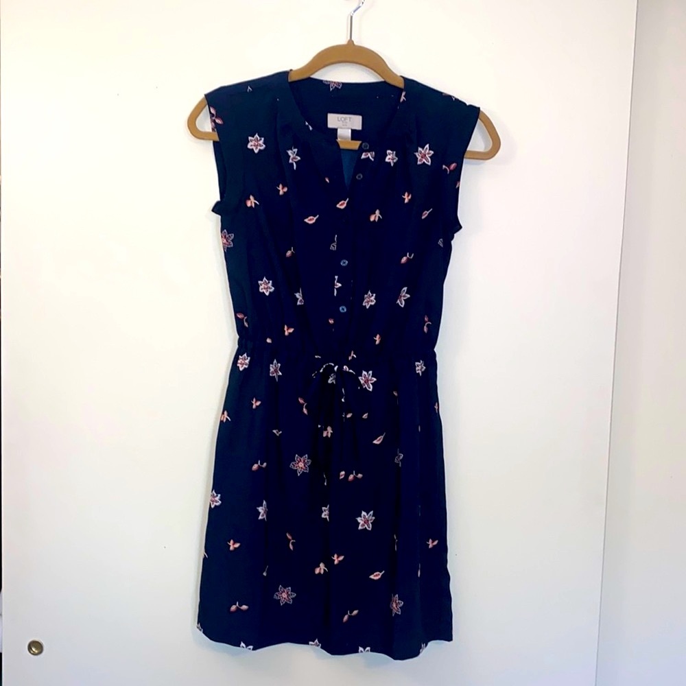 Loft navy blue floral dress